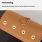 PU jewelry roll end with snap button and metal studs for necklace storage, tan-brown
