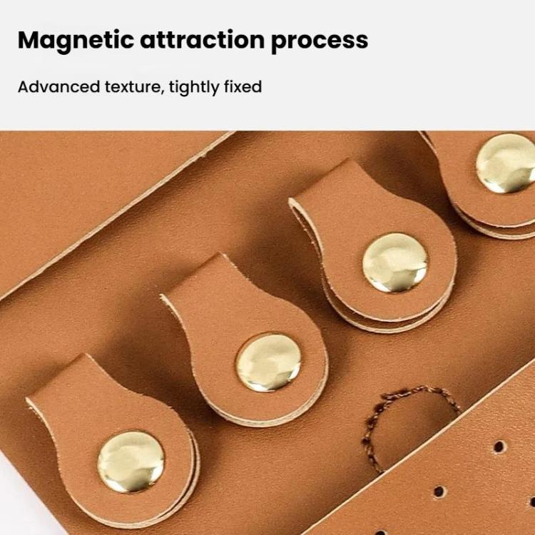 PU jewelry storage compartments with metal button hooks for earrings, tan-brown
