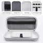 Gray EVA storage bag opened, showing inner mesh pocket and card storage area.