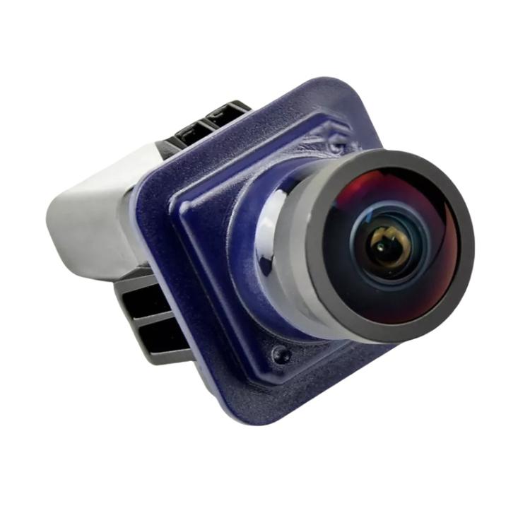 Rearview camera module with blue housing and circular lens