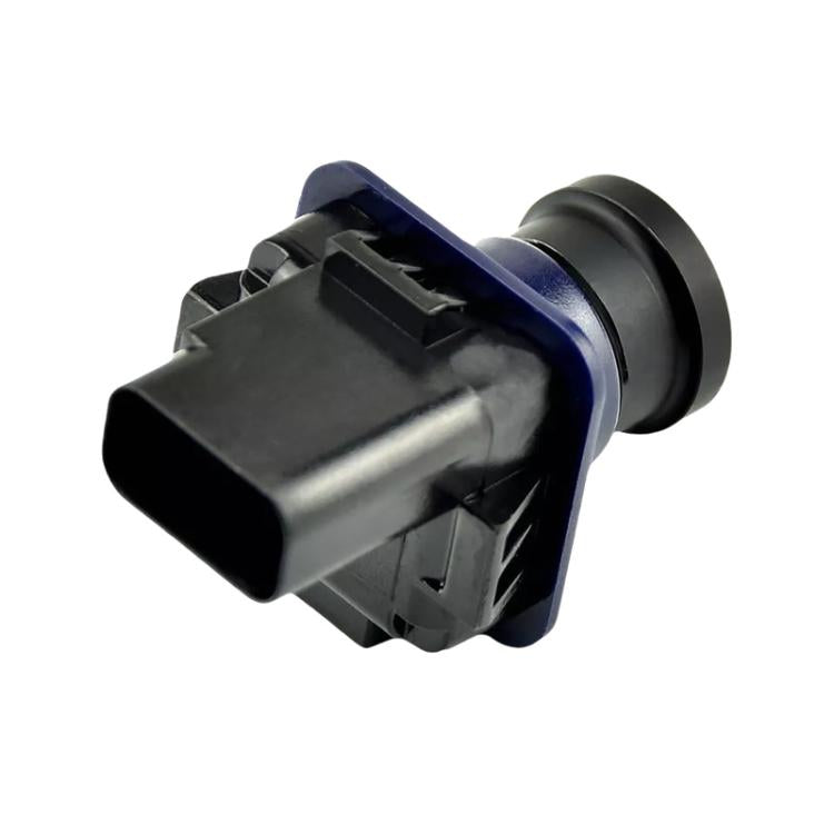 Rearview camera module rear view showing black plug and blue ring around lens