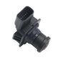Rear view reversing camera module with angled lens and multi-pin plug connector