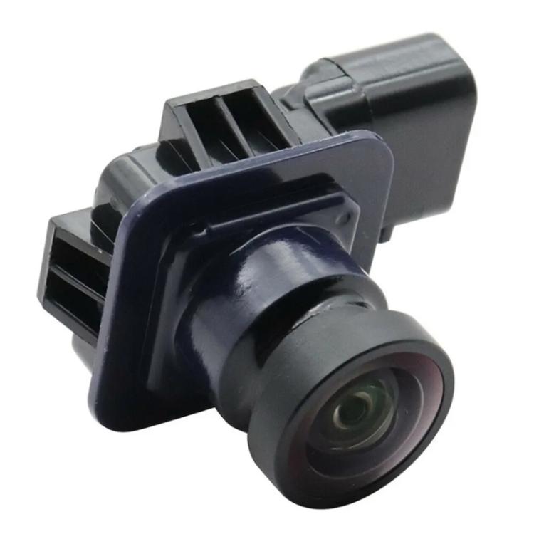 Rear view backup camera with black lens and dark blue mount, side connector visible