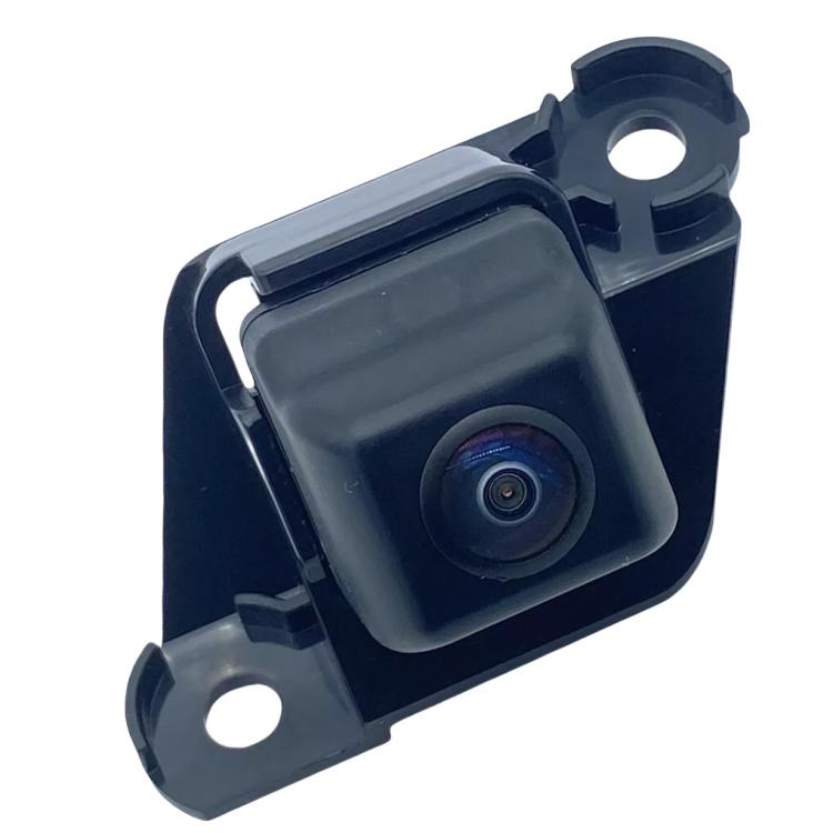 Rearview reverse assist camera module with dark plastic housing and lens