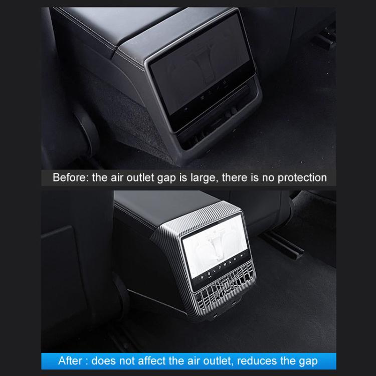 Rear air vent protection frame with carbon-fiber pattern installed over the air outlet