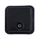 Black rear view reversing camera with centered lens in rectangular square housing