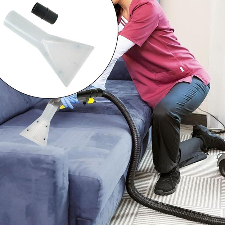 Translucent triangular suction nozzle attachment for carpet and upholstery cleaning