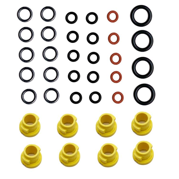 Assorted high-pressure washer seal O-rings and yellow sealing rings, mixed red and black pack