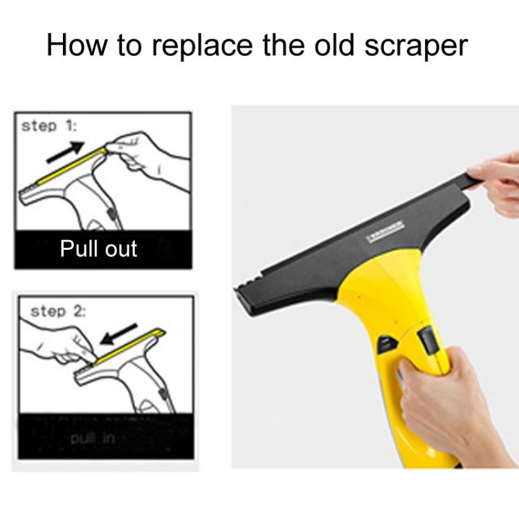 Yellow Karcher window cleaner with black rubber scraper blade removed