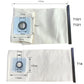 Canvas vacuum filter bag with blue pocket; labeled dimensions for Karcher T10/T12/T14