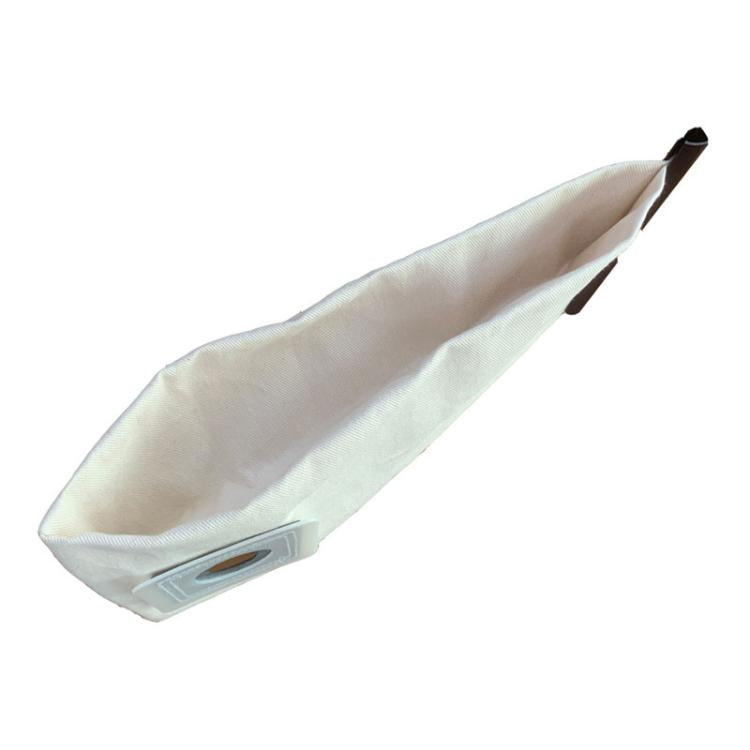 Reusable canvas vacuum filter bag, angled view with blue pocket and round gasket hole