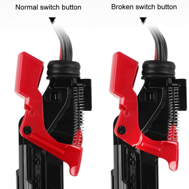 Vacuum cleaner main switch button comparison: normal vs broken red button