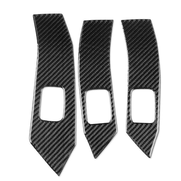 Set of three black carbon-fiber patterned lift panel decorative stickers with rectangular cutouts