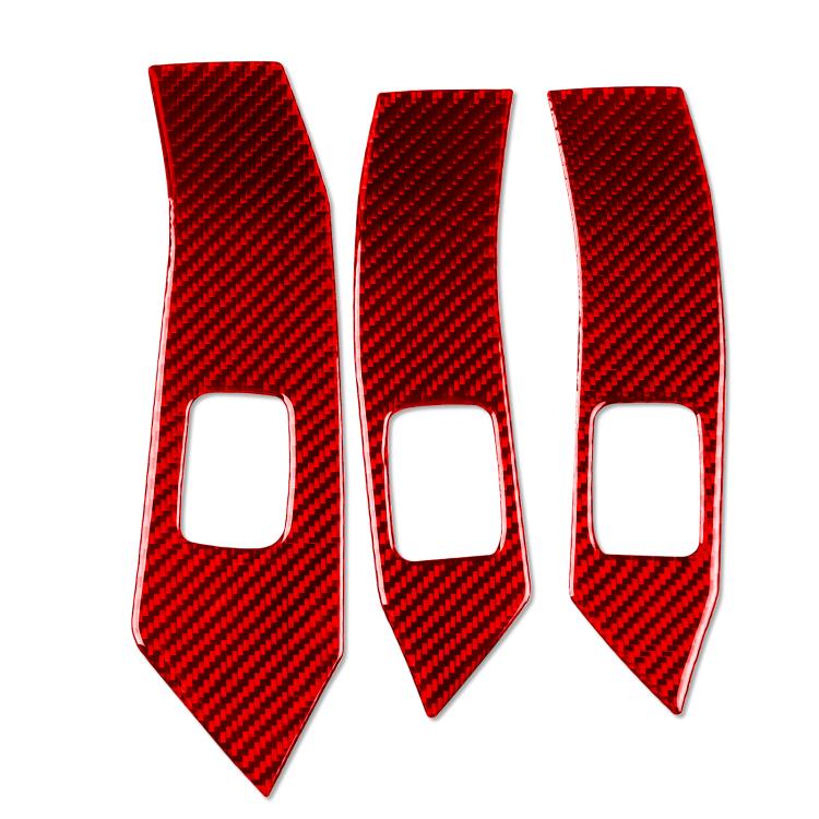 Set of three red carbon-fiber patterned lift panel decorative stickers with rectangular cutouts