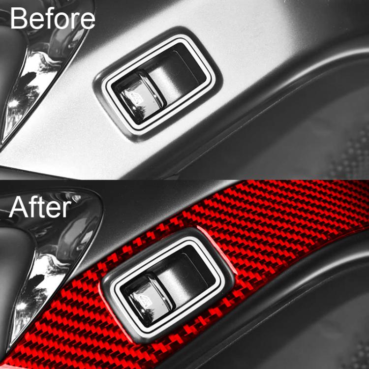 Red carbon-fiber lift panel decorative stickers installed over a silver vehicle switch area
