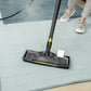 Carpet glider attachment with steam nozzle cleaning a light rug on floor