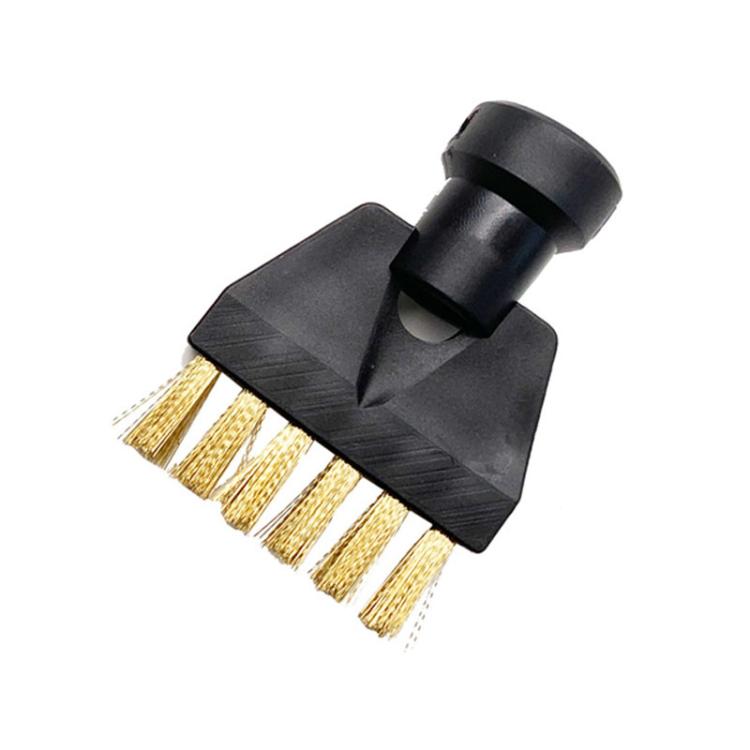 Small flat steam brush attachment with gold copper bristles and black nozzle head