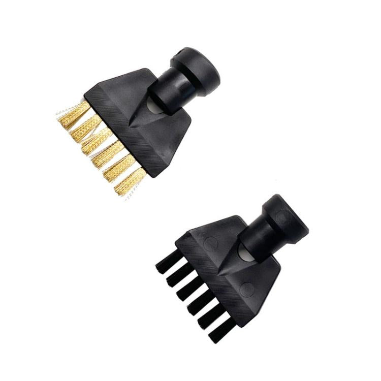 Set of two flat steam brush heads: one gold copper and one black nylon bristle brush