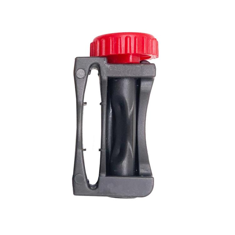Vacuum switch latch holder with red round latch, black and gray plastic