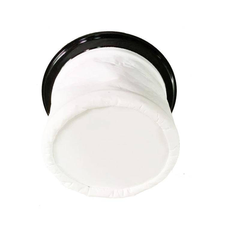 Vacuum dust compartment filter with white pleated bag and black outer ring