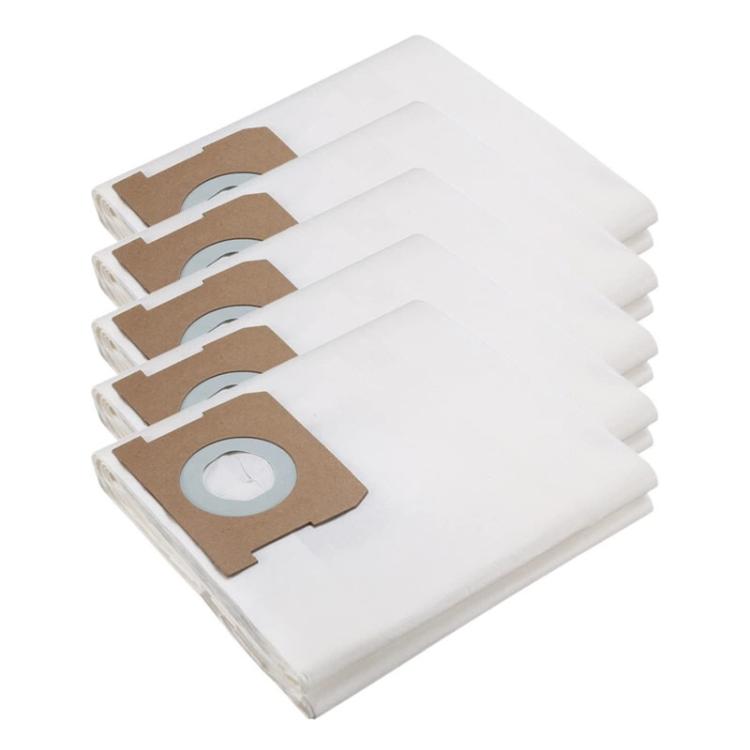 Stack of 5 vacuum dust bags, white with brown paper ring and center hole