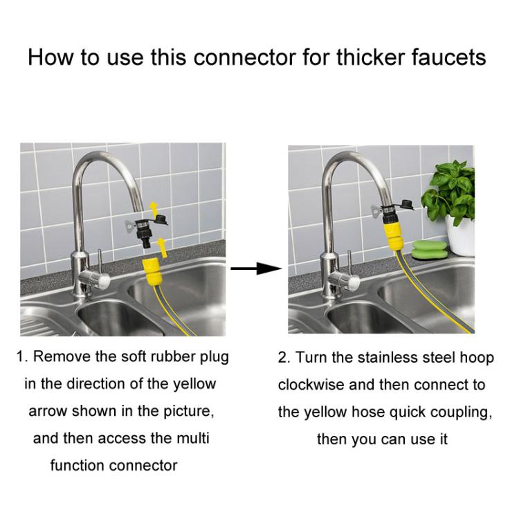 Faucet adaptor connector fitted to sink faucet with yellow hose quick-coupling