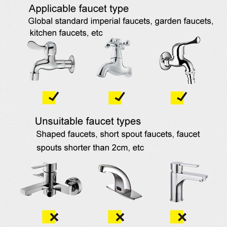 Faucet adaptor compatibility examples for standard taps, shown with check marks