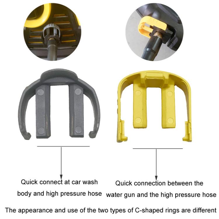 C-shaped sealing clips and yellow ring components for quick-connect washer hoses
