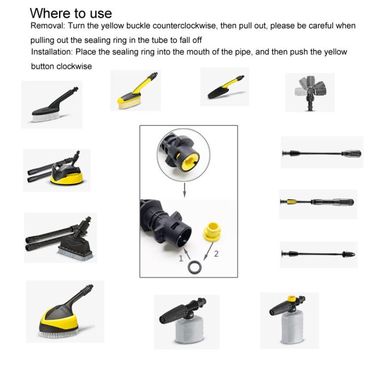 High-pressure washer sealing ring kit with diagram for removal and installation