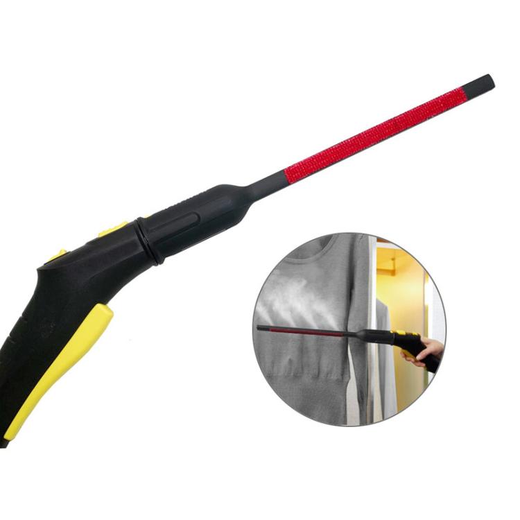 Steam cleaner combing brush attachment with red bristles on black/yellow nozzle