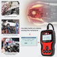 Red handheld OBD2 diagnostic scan tool with lit screen and Enter/Exit buttons