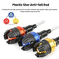 Universal anti-drop frame sliders set, black with orange, blue, and gold rings plus silver bolts