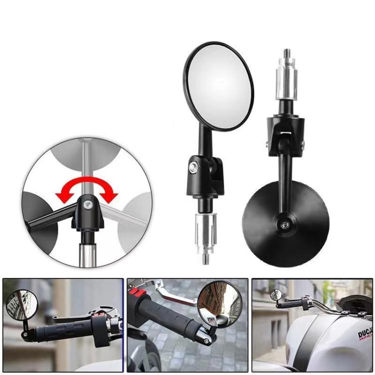 2pcs /Set Motorcycle Rearview Mirror Modified Retro Folding Round E-Bike Universal Reversing Mirror Reflector, Flat, Convex