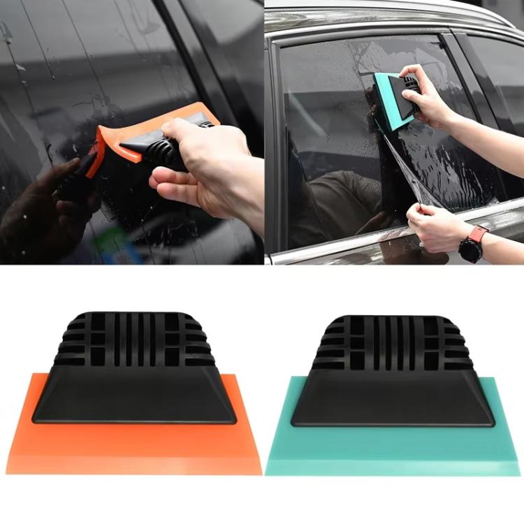 Tint scraper tool set with black blade and orange and teal backing pads