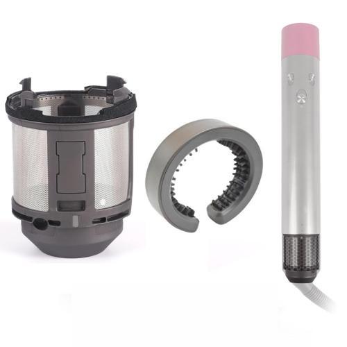 Dyson hair styler inner filter with cleaning brush, black and silver mesh