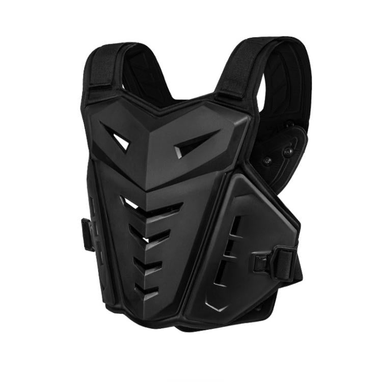 Black motocross armor vest with molded chest plates and shoulder straps