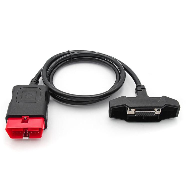 OBD-II diagnostic cable with red OBD connector and D-sub plug, black cable