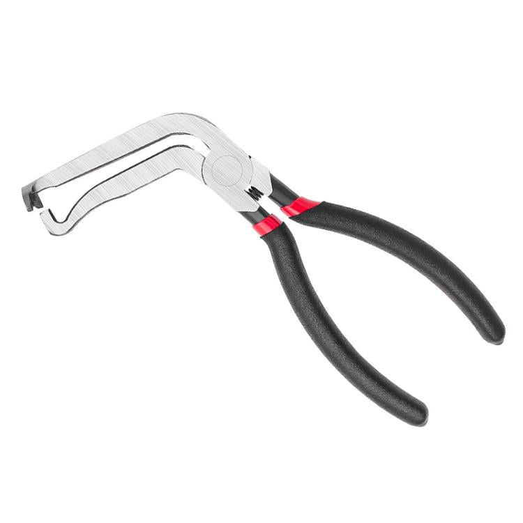 Straight nozzle wire and fuel line disconnect pliers with red-and-black rubber grips