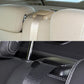 Rear seat belt cover guide installed on car seat belt, dark interior view