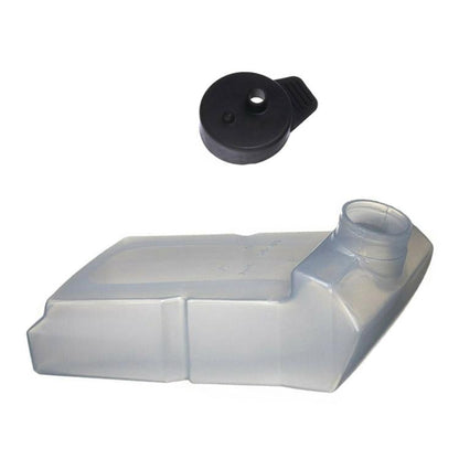 Light gray translucent detergent bottle with black cap for pressure washer