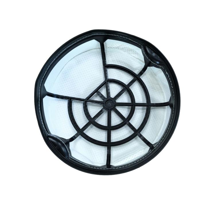 Vacuum cleaner dust compartment filter with black plastic frame and white pleated mesh
