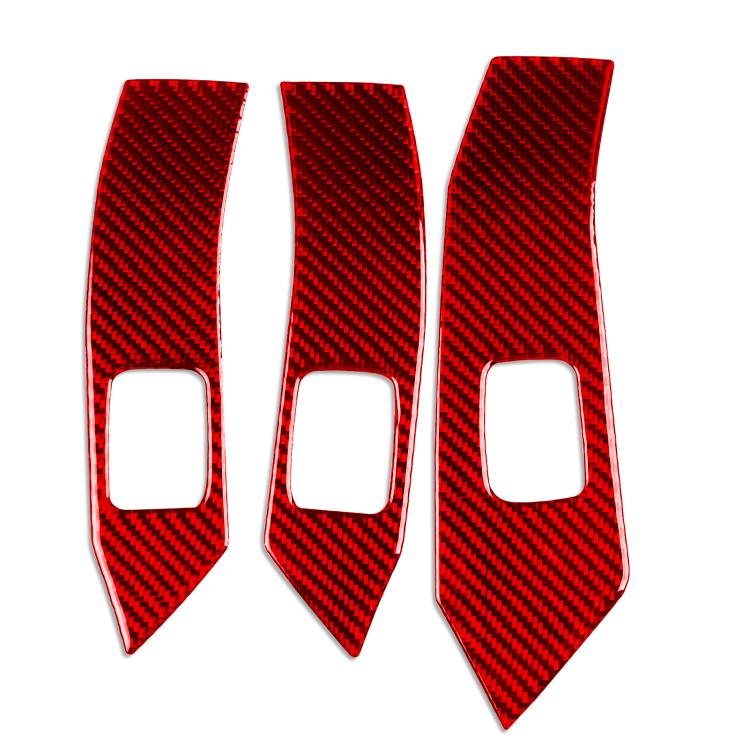 Right-hand drive car lifting panel decorative sticker set, red carbon-fiber pattern, 3pcs