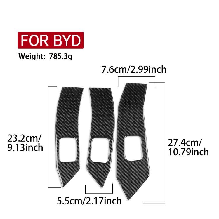 Car lifting panel decorative sticker set for right-hand drive, black carbon-fiber, size diagram