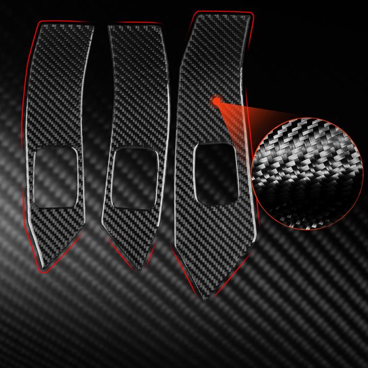Right-hand drive lifting panel decorative stickers set, black carbon-fiber with red edge detail, 3pcs