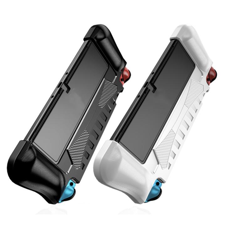 Switch OLED protective shell case with textured grip, viewing stand cutout, and two game card slots