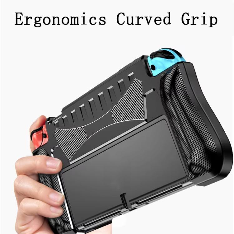 Textured grip TPU shell case for Switch OLED with curved hand strap and reinforced screen opening