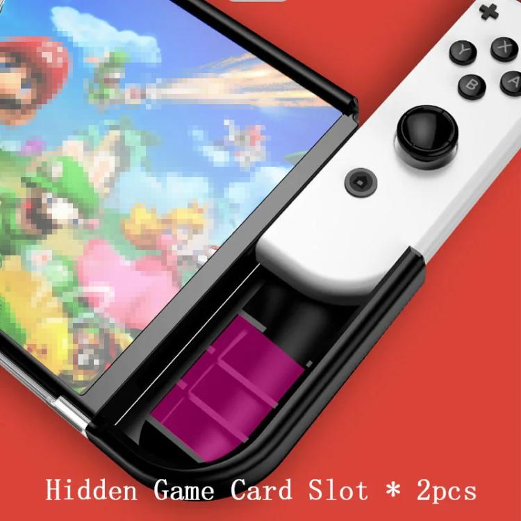 Switch OLED protective shell showing hidden game card slot beneath the console cover