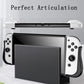 White-and-black Switch OLED protective case with articulated stand arms and screen viewing window