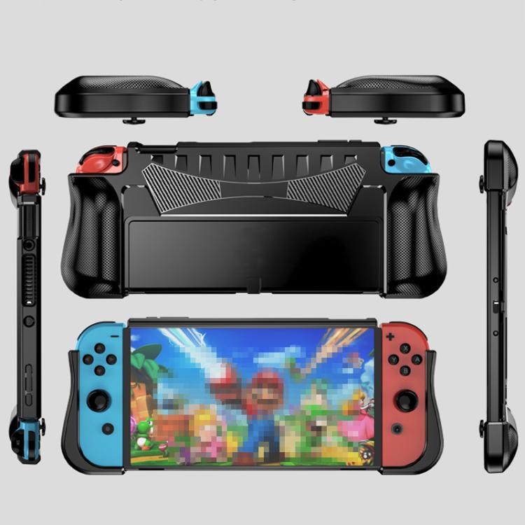 Switch OLED protective case bundle view with integrated shell, stand arms, and side card slots