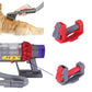 Red and gray switch carabiner holder on handheld vacuum near pet fur